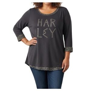 Harley Davidson Studded Charcoal Gray Women's 100% Cotton Top - Size
2X
